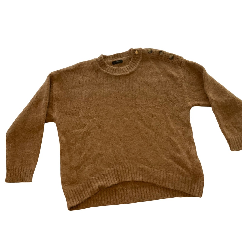 J. Crew Brown‎ Fuzzy Alpaca Wool Blend Button Shoulder Sweater Women's Large